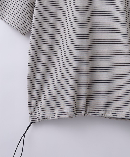 SLICK(スリック)の「【SLICK/スリック】30/2 Micro Border Drawstring T-Shirt/マイクロボーダードローストリングTシャツ/オーバーサイズ シルエット(Tシャツ/カットソー・メンズ・スミクロ/アイボリー/ブラック系その他・2/1/3)」の16枚目の写真