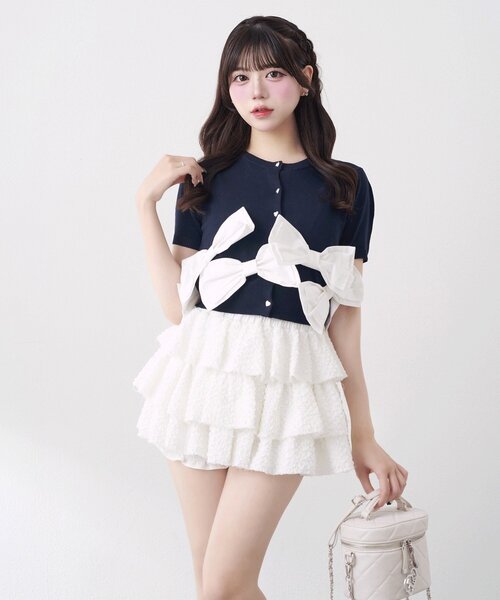 OLIVE des OLIVE(オリーブデオリーブ)の「【Belle Charme】Many Ribbon Cardigan(カーディガン/ボレロ・レディース・ネイビー/ブラック/トップグレー・FREE)」の3枚目の写真