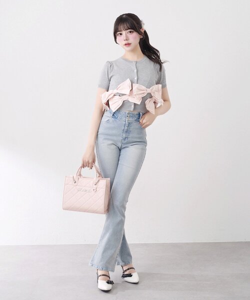 OLIVE des OLIVE(オリーブデオリーブ)の「【Belle Charme】Many Ribbon Cardigan(カーディガン/ボレロ・レディース・ネイビー/ブラック/トップグレー・FREE)」の2枚目の写真