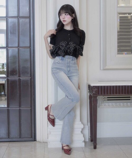 OLIVE des OLIVE(オリーブデオリーブ)の「【Belle Charme】Many Ribbon Cardigan(カーディガン/ボレロ・レディース・ネイビー/ブラック/トップグレー・FREE)」の5枚目の写真