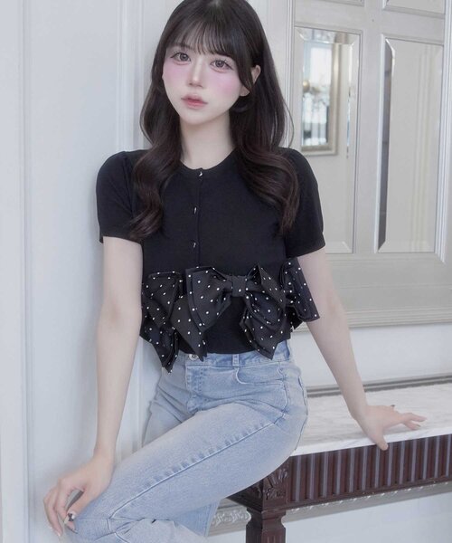 OLIVE des OLIVE(オリーブデオリーブ)の「【Belle Charme】Many Ribbon Cardigan(カーディガン/ボレロ・レディース・ネイビー/ブラック/トップグレー・FREE)」の6枚目の写真