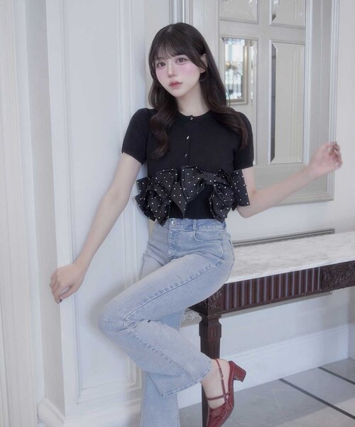 OLIVE des OLIVE(オリーブデオリーブ)の「【Belle Charme】Many Ribbon Cardigan(カーディガン/ボレロ・レディース・ネイビー/ブラック/トップグレー・FREE)」の7枚目の写真