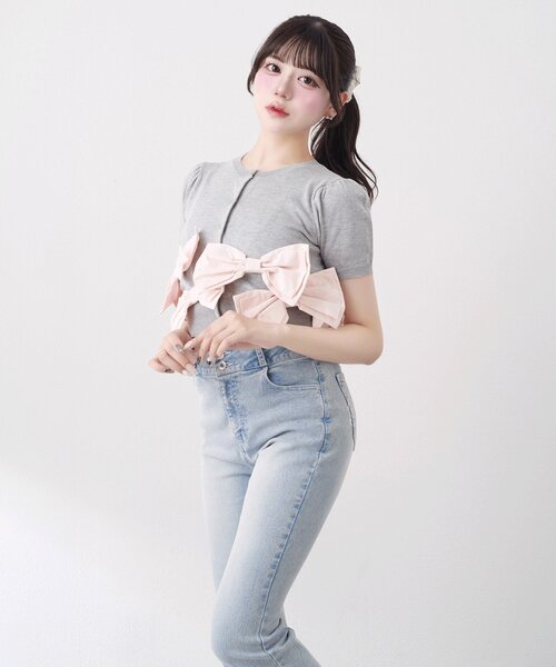 OLIVE des OLIVE(オリーブデオリーブ)の「【Belle Charme】Many Ribbon Cardigan(カーディガン/ボレロ・レディース・ネイビー/ブラック/トップグレー・FREE)」の16枚目の写真