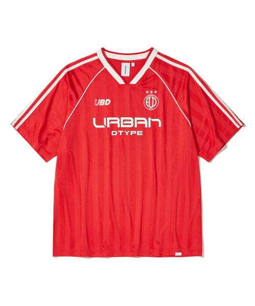 URBANDTYPE(アーバンディタイプ)の「レトロストライプサッカーTシャツ_レッド(Tシャツ/カットソー・レディース・その他・SMALL/MEDIUM/LARGE/X-LARGE)」の1枚目の写真
