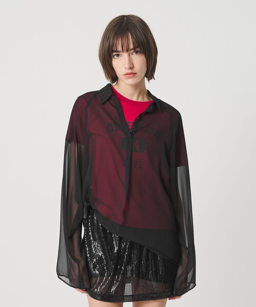 ATTISESSION（アティセッション）の「＜ATTISESSION＞ラグラン ポロカラーシャツ（シャツ/ブラウス・レディース・ブラック/ネイビー・38/36）」の2枚目の写真