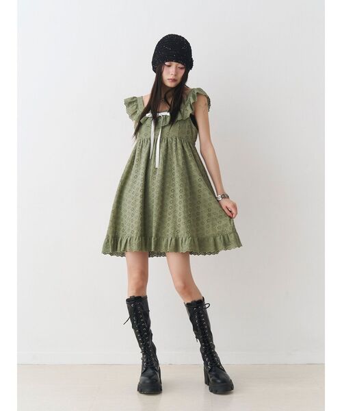 jouetie(ジュエティ)の「コットンレースフレアミニワンピース 夏服 デート服(ワンピース・レディース・カーキ/ブラック/オフホワイト・MEDIUM)」の15枚目の写真