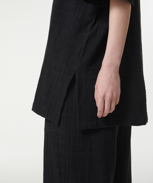 MUSINSA STANDARD WOMAN（ムシンサスタンダードウーマン）の「ウィメンズオーバーサイズチェックレース半袖シャツ[ブラック]（シャツ/ブラウス・レディース・その他・SMALL/MEDIUM/LARGE/X-SMALL）」の5枚目の写真