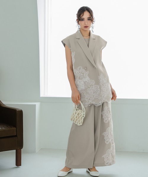 Callarus(カラルス)の「【セットアップ】アシメレース刺繍デザインジレパンツセットアップ(胸当て付き)〔Callarus〕(パンツドレス・レディース・チャコールグレー×ブラック/ベージュ系その他/ブラック×ホワイト・L/M/S/LL)」の16枚目の写真