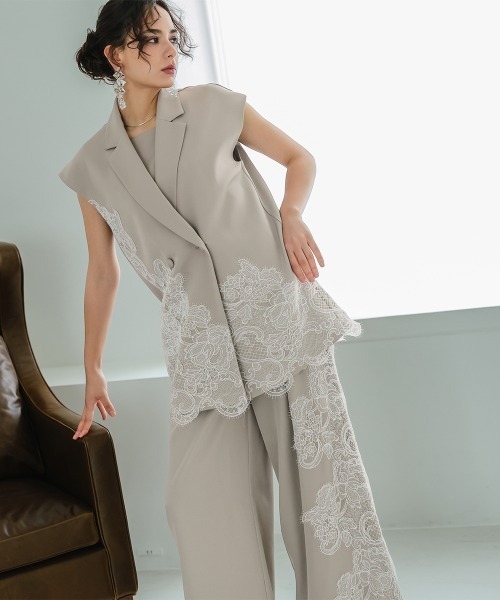 Callarus(カラルス)の「【セットアップ】アシメレース刺繍デザインジレパンツセットアップ(胸当て付き)〔Callarus〕(パンツドレス・レディース・チャコールグレー×ブラック/ベージュ系その他/ブラック×ホワイト・L/M/S/LL)」の21枚目の写真