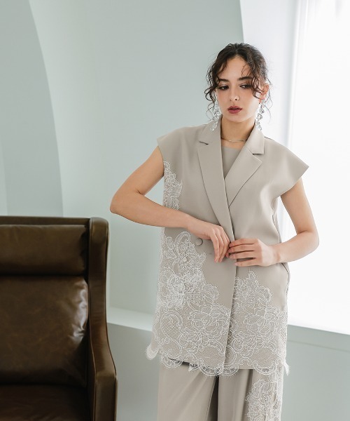 Callarus(カラルス)の「【セットアップ】アシメレース刺繍デザインジレパンツセットアップ(胸当て付き)〔Callarus〕(パンツドレス・レディース・チャコールグレー×ブラック/ベージュ系その他/ブラック×ホワイト・L/M/S/LL)」の22枚目の写真