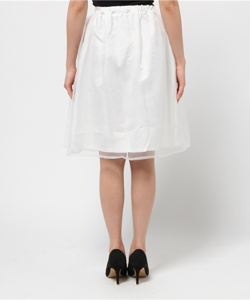 Luz Llena (philter)（ラズレナ　フィルター）の「ミモレ丈シフォンギャザースカート/フレアスカート（スカート・レディース・ライトカーキ/オフホワイト/サックスブルー・MEDIUM/LARGE）」の6枚目の写真