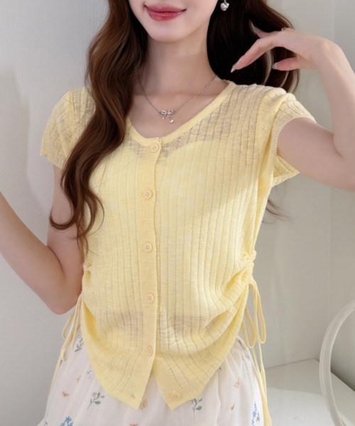 Ada.(エイダ)の「サイドドロスト Uネック シアー プルオーバー(Tシャツ/カットソー・レディース・ピンク/イエロー/アイボリー・FREE)」の1枚目の写真