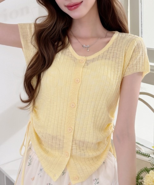 Ada.(エイダ)の「サイドドロスト Uネック シアー プルオーバー(Tシャツ/カットソー・レディース・ピンク/イエロー/アイボリー・FREE)」の4枚目の写真