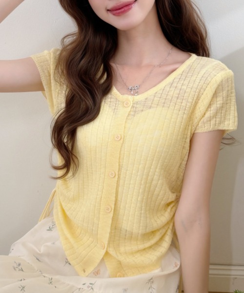 Ada.(エイダ)の「サイドドロスト Uネック シアー プルオーバー(Tシャツ/カットソー・レディース・ピンク/イエロー/アイボリー・FREE)」の7枚目の写真