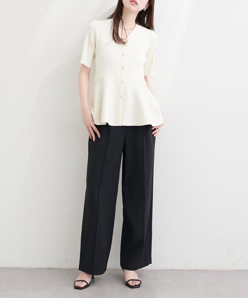 natural couture（ナチュラルクチュール）の「ランダムリブ５分袖ペプラムニットカーディガン（カーディガン/ボレロ・レディース・ピンク/オフホワイト/サックスブルー/ネイビー/ミント・FREE）」の20枚目の写真