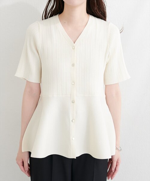 natural couture（ナチュラルクチュール）の「ランダムリブ５分袖ペプラムニットカーディガン（カーディガン/ボレロ・レディース・ピンク/オフホワイト/サックスブルー/ネイビー/ミント・FREE）」の21枚目の写真