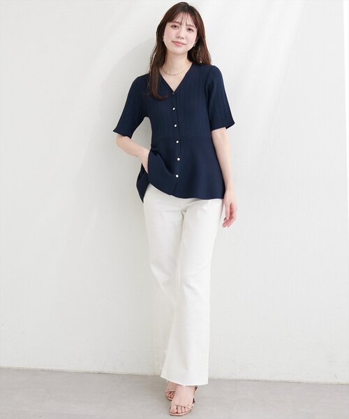 natural couture（ナチュラルクチュール）の「ランダムリブ５分袖ペプラムニットカーディガン（カーディガン/ボレロ・レディース・ピンク/オフホワイト/サックスブルー/ネイビー/ミント・FREE）」の8枚目の写真