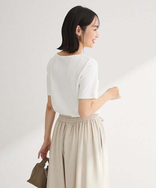 Green　Parks（グリーンパークス）の「【適ON】5分袖リブプルオーバー（Tシャツ/カットソー・レディース・ブラウン/ブラック/オフホワイト/チャコールグレー・FREE）」の5枚目の写真