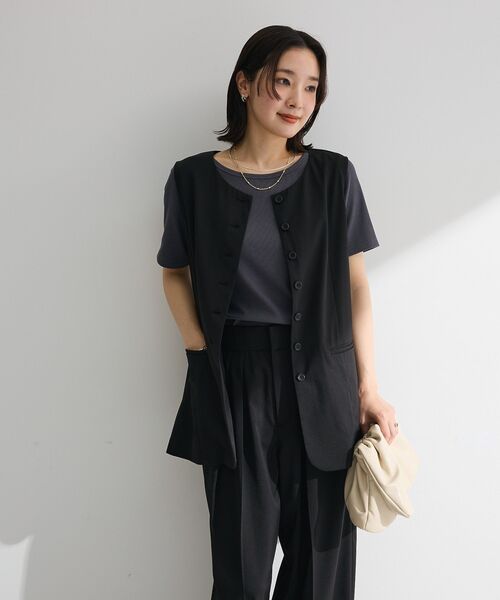 Green　Parks（グリーンパークス）の「【適ON】5分袖リブプルオーバー（Tシャツ/カットソー・レディース・ブラウン/ブラック/オフホワイト/チャコールグレー・FREE）」の7枚目の写真
