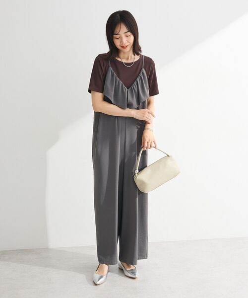 Green　Parks（グリーンパークス）の「【適ON】5分袖リブプルオーバー（Tシャツ/カットソー・レディース・ブラウン/ブラック/オフホワイト/チャコールグレー・FREE）」の14枚目の写真