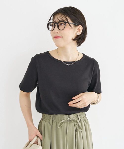 Green　Parks（グリーンパークス）の「【適ON】5分袖リブプルオーバー（Tシャツ/カットソー・レディース・ブラウン/ブラック/オフホワイト/チャコールグレー・FREE）」の20枚目の写真