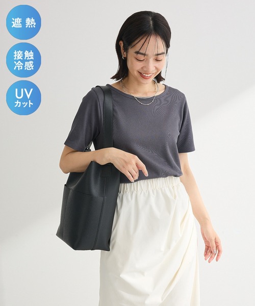 Green　Parks（グリーンパークス）の「【適ON】5分袖リブプルオーバー（Tシャツ/カットソー・レディース・ブラウン/ブラック/オフホワイト/チャコールグレー・FREE）」の4枚目の写真