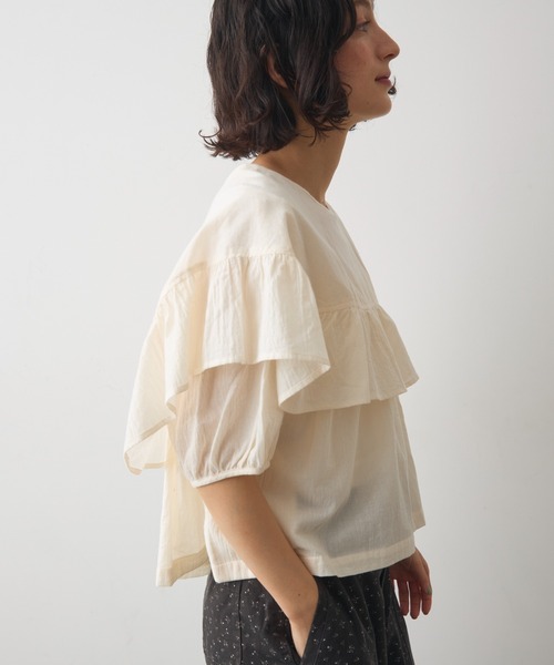 Crisp(クリスプ)の「front frill puff blouse / フロントフリルパフブラウス(シャツ/ブラウス・レディース・ブルー/アイボリー/ブラック・FREE)」の14枚目の写真