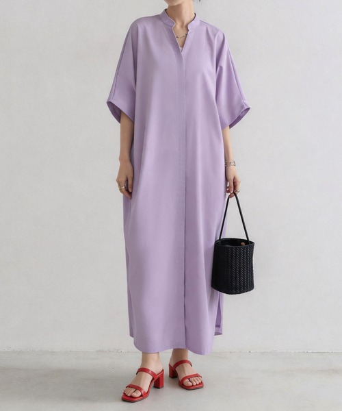 MAISON DE THERESE(メゾン ド テレーズ)の「ボリューム感 ビッグサイズ Vネック スリットシャツワンピース(ワンピース・レディース・ブラック/パープル/ベージュ・FREE)」の3枚目の写真