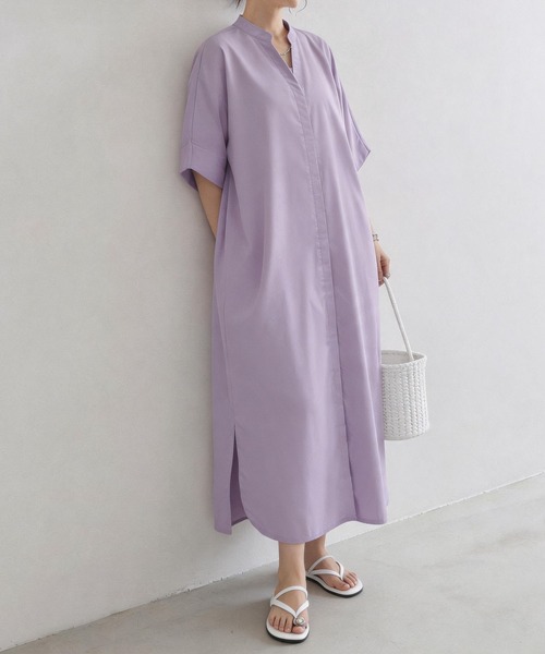 MAISON DE THERESE(メゾン ド テレーズ)の「ボリューム感 ビッグサイズ Vネック スリットシャツワンピース(ワンピース・レディース・ブラック/パープル/ベージュ・FREE)」の10枚目の写真