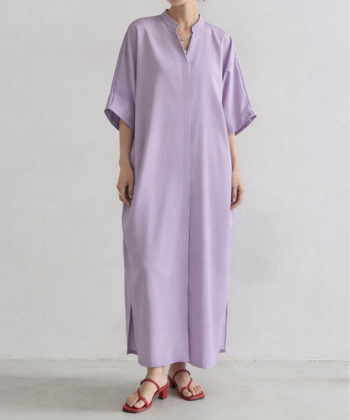 MAISON DE THERESE(メゾン ド テレーズ)の「ボリューム感 ビッグサイズ Vネック スリットシャツワンピース(ワンピース・レディース・ブラック/パープル/ベージュ・FREE)」の9枚目の写真