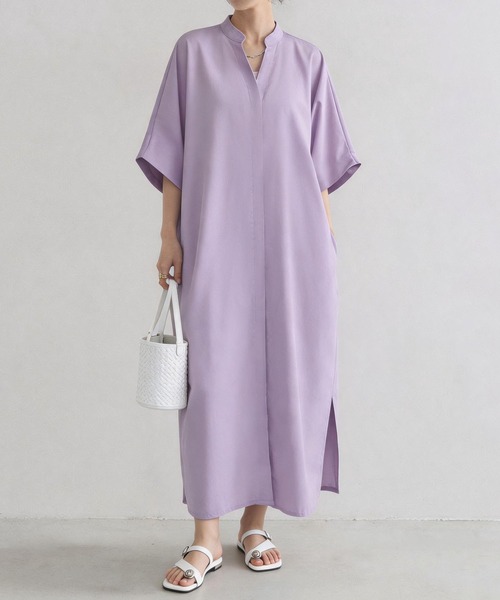 MAISON DE THERESE(メゾン ド テレーズ)の「ボリューム感 ビッグサイズ Vネック スリットシャツワンピース(ワンピース・レディース・ブラック/パープル/ベージュ・FREE)」の8枚目の写真