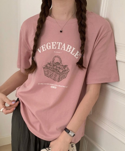 ADDITION STORE(アディションストア)の「VEGETABLE PRINT ハーフスリーブTシャツ(Tシャツ/カットソー・レディース・チャコールグレー/ピンク/ホワイト・FREE)」の3枚目の写真