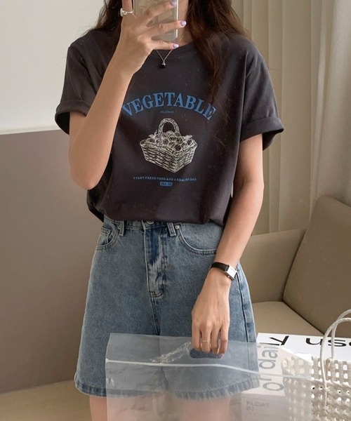 ADDITION STORE(アディションストア)の「VEGETABLE PRINT ハーフスリーブTシャツ(Tシャツ/カットソー・レディース・チャコールグレー/ピンク/ホワイト・FREE)」の5枚目の写真