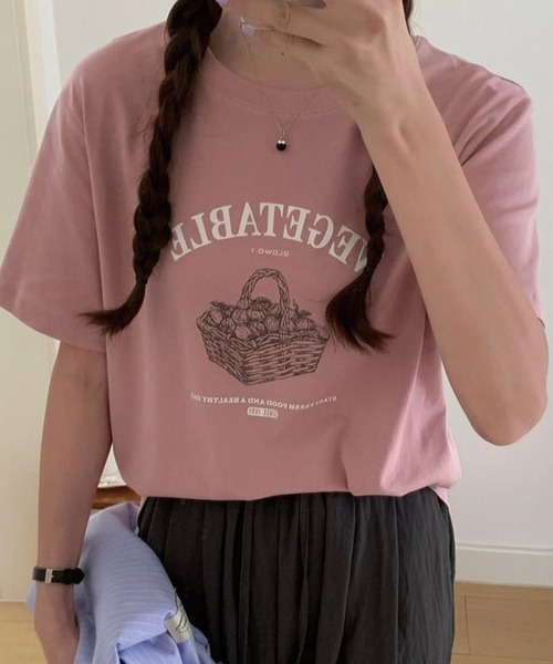 ADDITION STORE(アディションストア)の「VEGETABLE PRINT ハーフスリーブTシャツ(Tシャツ/カットソー・レディース・チャコールグレー/ピンク/ホワイト・FREE)」の6枚目の写真