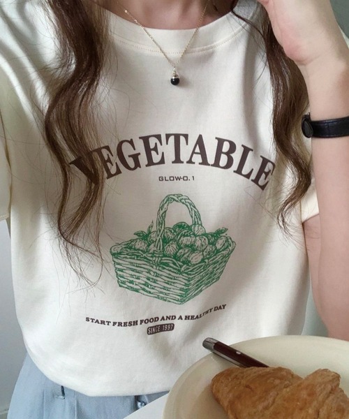 ADDITION STORE(アディションストア)の「VEGETABLE PRINT ハーフスリーブTシャツ(Tシャツ/カットソー・レディース・チャコールグレー/ピンク/ホワイト・FREE)」の9枚目の写真