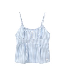 HEART BADGE WOVEN TABLE CHECK CAMI TOP