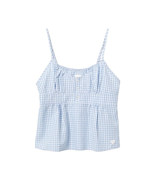 A BATHING APE(アベイシングエイプ)の「HEART BADGE WOVEN TABLE CHECK CAMI TOP(キャミソール・レディース・サックスブルー・SMALL/X-SMALL)」の1枚目の写真