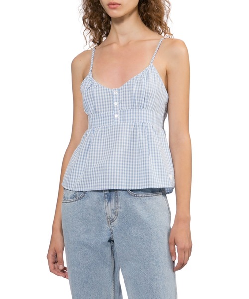 A BATHING APE(アベイシングエイプ)の「HEART BADGE WOVEN TABLE CHECK CAMI TOP(キャミソール・レディース・サックスブルー・SMALL/X-SMALL)」の3枚目の写真