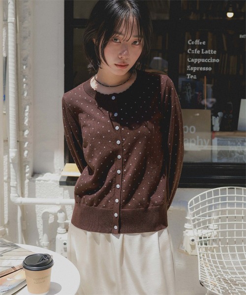 miette(ミエット)の「アイレットレース柄ニットカーディガン(カーディガン/ボレロ・レディース・チャコール/アイボリー/ブラウン/ブラック・FREE)」の4枚目の写真