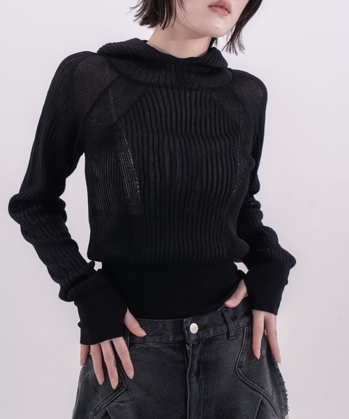 CONZ(コンズ)の「rib slim hoodie(パーカー・レディース・グレー/アイボリー/ブラック・FREE)」の2枚目の写真