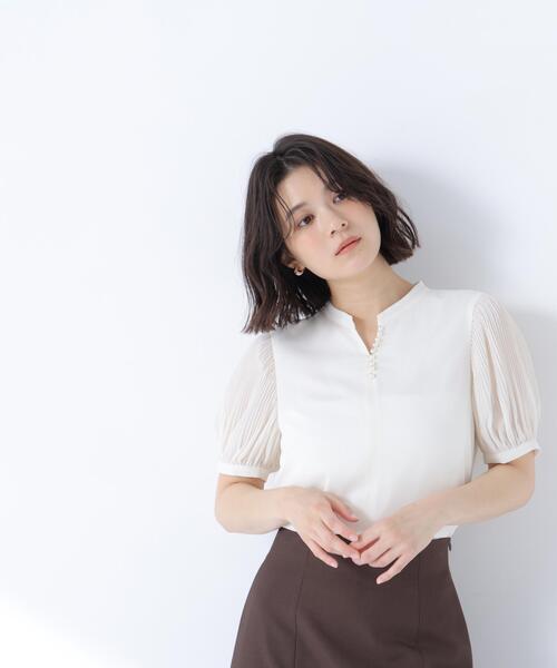 NATURAL BEAUTY BASIC(ナチュラルビューティーベーシック)の「ラインパール楊柳ブラウス(シャツ/ブラウス・レディース・ネイビー/ライトグリーン/オフホワイト・SMALL/MEDIUM)」の2枚目の写真