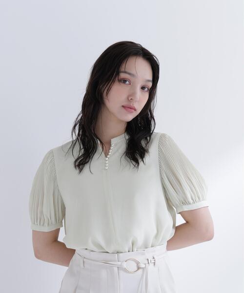 NATURAL BEAUTY BASIC(ナチュラルビューティーベーシック)の「ラインパール楊柳ブラウス(シャツ/ブラウス・レディース・ネイビー/ライトグリーン/オフホワイト・SMALL/MEDIUM)」の3枚目の写真