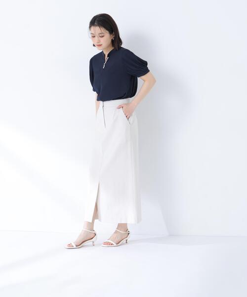 NATURAL BEAUTY BASIC(ナチュラルビューティーベーシック)の「ラインパール楊柳ブラウス(シャツ/ブラウス・レディース・ネイビー/ライトグリーン/オフホワイト・SMALL/MEDIUM)」の8枚目の写真