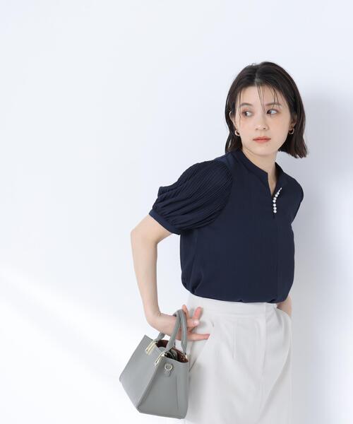 NATURAL BEAUTY BASIC(ナチュラルビューティーベーシック)の「ラインパール楊柳ブラウス(シャツ/ブラウス・レディース・ネイビー/ライトグリーン/オフホワイト・SMALL/MEDIUM)」の9枚目の写真