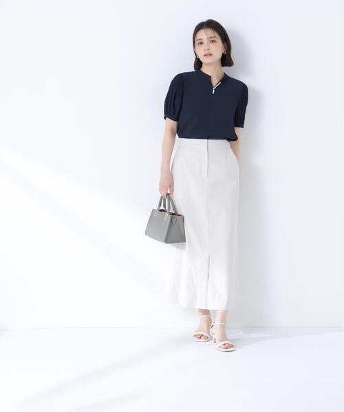NATURAL BEAUTY BASIC(ナチュラルビューティーベーシック)の「ラインパール楊柳ブラウス(シャツ/ブラウス・レディース・ネイビー/ライトグリーン/オフホワイト・SMALL/MEDIUM)」の10枚目の写真