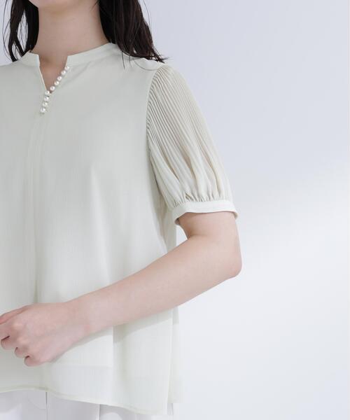 NATURAL BEAUTY BASIC(ナチュラルビューティーベーシック)の「ラインパール楊柳ブラウス(シャツ/ブラウス・レディース・ネイビー/ライトグリーン/オフホワイト・SMALL/MEDIUM)」の4枚目の写真