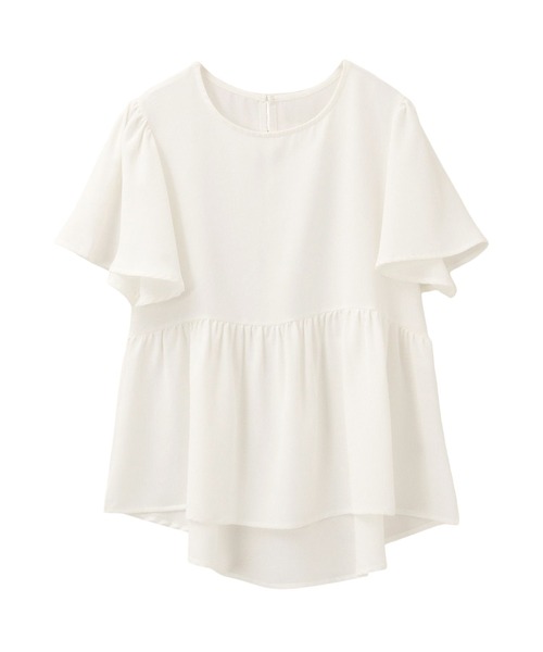 itto...（イット）の「【接触冷感＆UVカット】ひんやりさらさらジョーゼットフレア袖ペプラムトップス（Tシャツ/カットソー・レディース・ネイビー/オフホワイト/ライトブルー・FREE）」の5枚目の写真