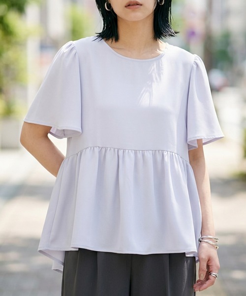 itto...（イット）の「【接触冷感＆UVカット】ひんやりさらさらジョーゼットフレア袖ペプラムトップス（Tシャツ/カットソー・レディース・ネイビー/オフホワイト/ライトブルー・FREE）」の16枚目の写真