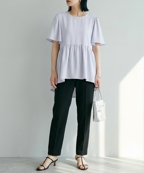 itto...（イット）の「【接触冷感＆UVカット】ひんやりさらさらジョーゼットフレア袖ペプラムトップス（Tシャツ/カットソー・レディース・ネイビー/オフホワイト/ライトブルー・FREE）」の20枚目の写真