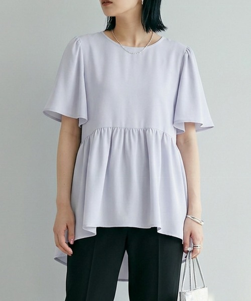 itto...（イット）の「【接触冷感＆UVカット】ひんやりさらさらジョーゼットフレア袖ペプラムトップス（Tシャツ/カットソー・レディース・ネイビー/オフホワイト/ライトブルー・FREE）」の21枚目の写真